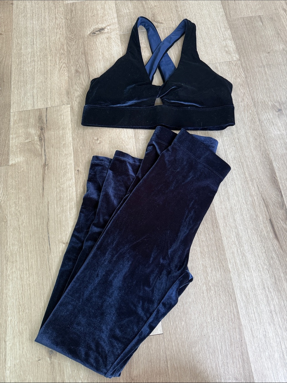 Fabletics dark blue velvet set.